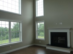 Two story family room with lots of light