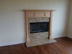 Wood burning fireplace in family room
