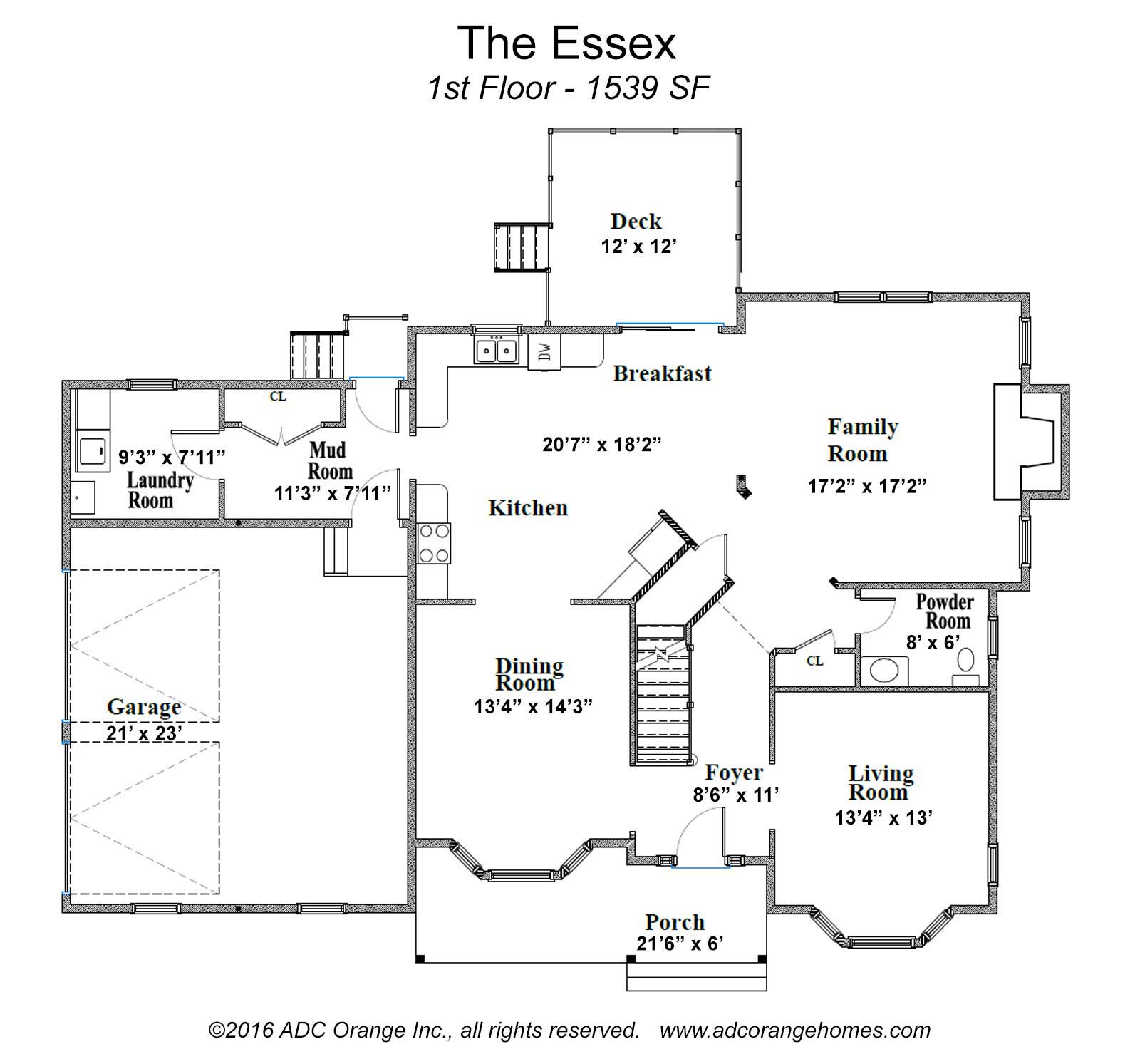 1st Floor Plan for Essex - New Home in Orange County, New York